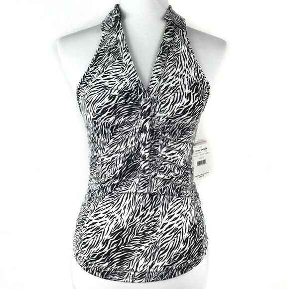 Free People Coco Black White Zebra Print Racerback Tank Top Small - Picture 1 of 6
